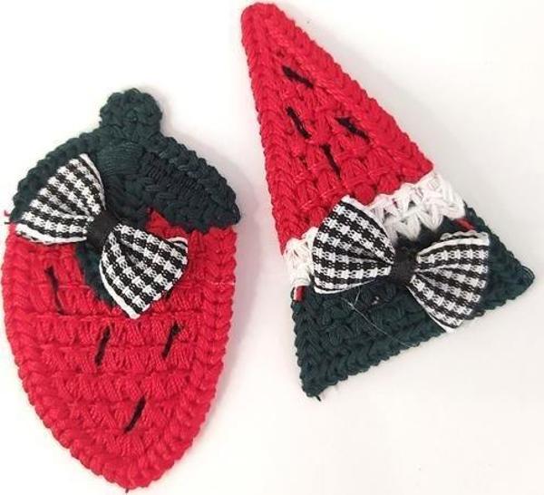 Çilek Karpuz Meyveli İp Örgü Çıt Çıt Toka  - Image 1