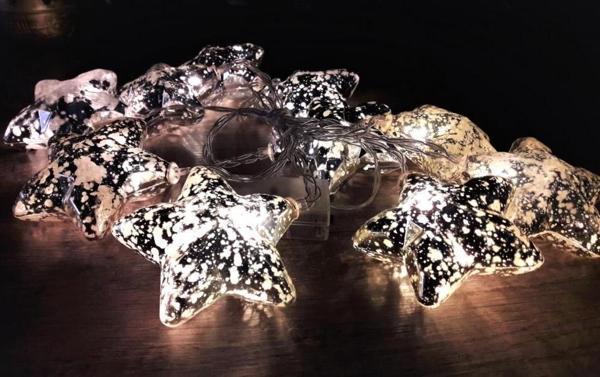 Hdmarketim Altın ve Metal Rekli Yıldız Led Pilli Şerit Lamba Işık (1,80Metre) - Image 1