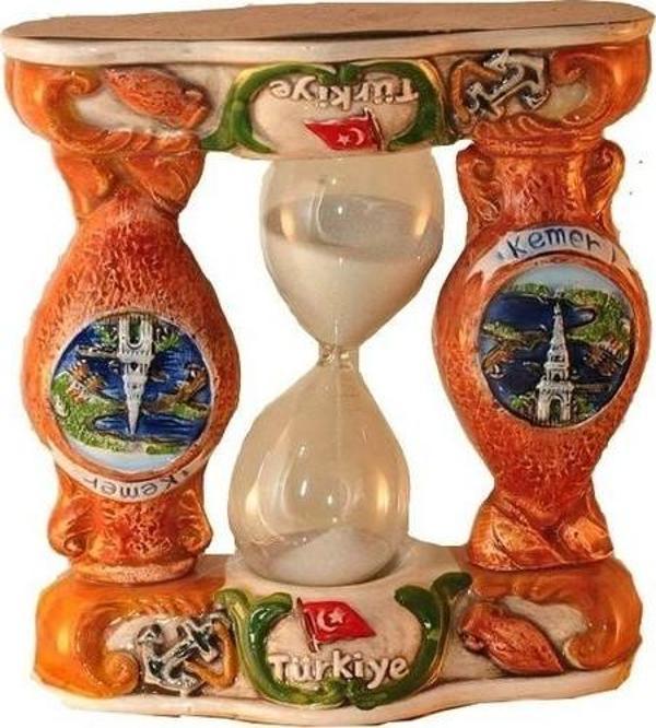 Hdmarketim Seramik Nostaljik Dekoratif Cam Fanuslu Kum Saati Kemer Yazılı - Image 1