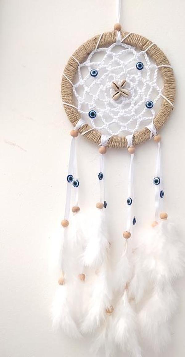 Nazar Boncuklu Düş Kapanı Dreamcatcher Kuş Tüyü Duvar Süsü Ev Dekor - Image 1