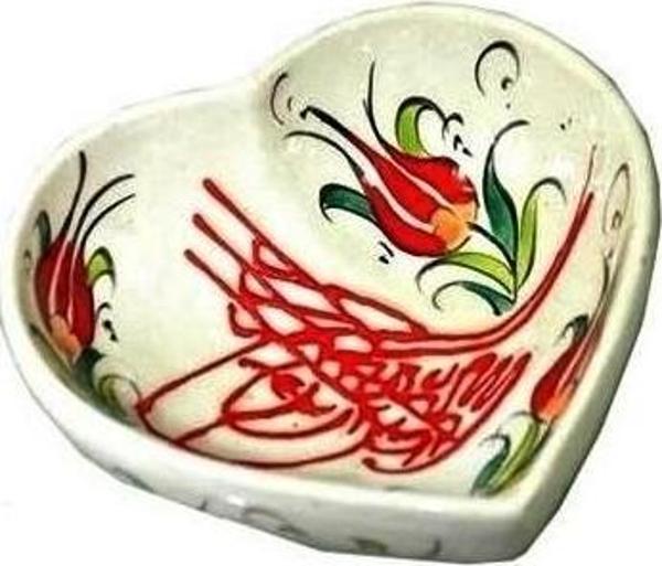 Osmanlı Tuğra Desenli El İşi Çini Kase Çerezlik - Image 1
