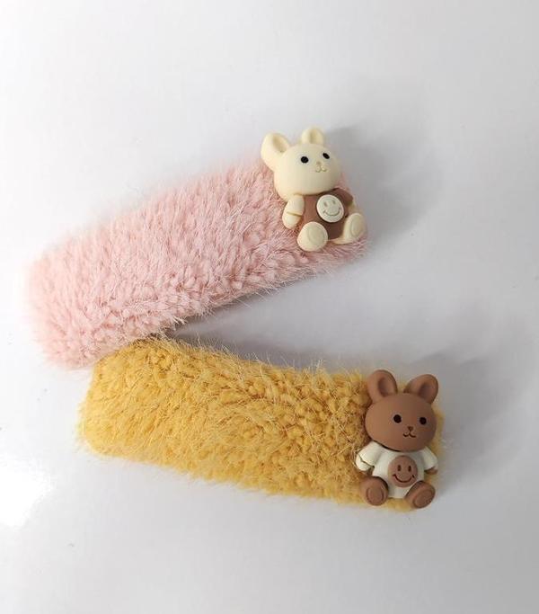 Sevimli Tavşan Renkli Peluş Çıt Çıt Toka Saç Aksesuar 11482 - Image 1