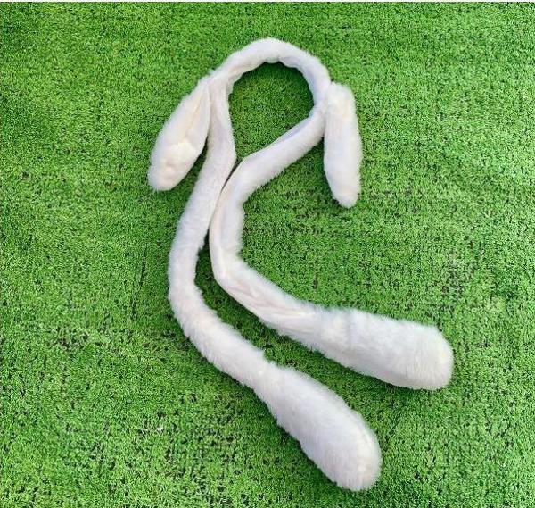 Taç Işıklı Hareketli Kulaklı Beyaz Peluş Sevimli Tavşan Kulak Kız Çocuk - Image 1