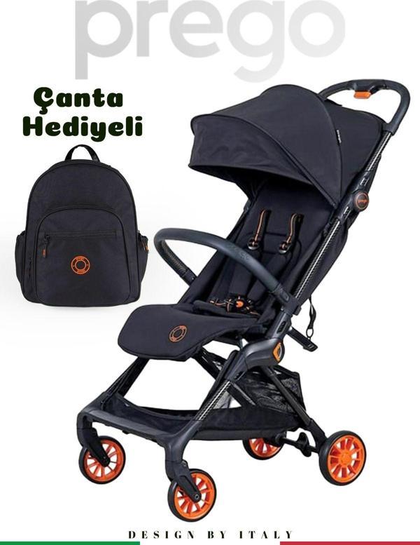 Prego Quark Karbon Fiber Kasa Hafif Kabin Boy Bebek Arabası + Çanta Hediyeli Turuncu Tek Ebat - Image 1