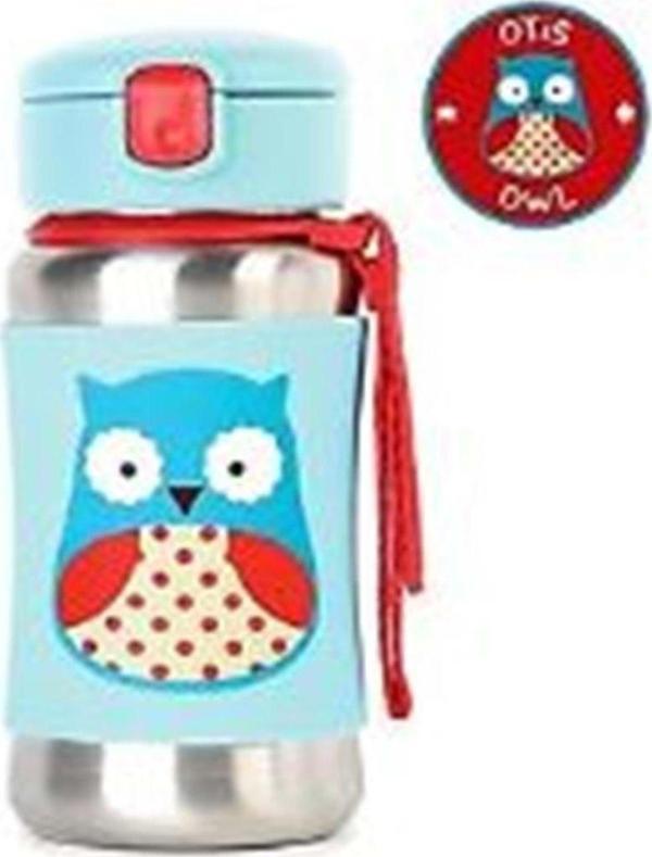 Skip Hop Zoo Pipetli Paslanmaz Çelik Suluk Baykuş Yeşil Tek Ebat - Image 1