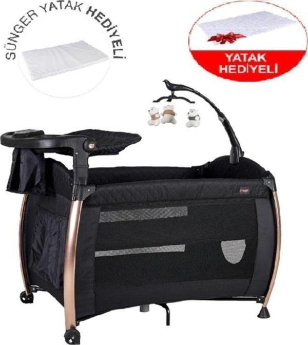 Prego Poky Panama Oyun Parkı Bebek Park Yatak 76X110 Cm Yatak Hediyeli Siyah -8038 Yeni Sezon Siyah Tek Ebat - Image 1
