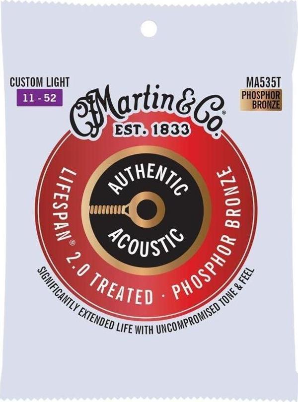Martin Co MA535T SP Lifespan 2.0 Treated Akustik Gitar Teli Custom Light 11-52* - Image 1