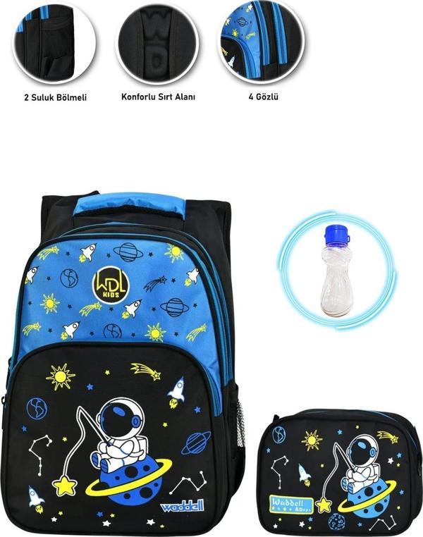 Oltalı Astronot Okul Çantası + Beslenme + Suluk - Uzay Çanta İlkokul Çantası Sırt Çantası - Image 1