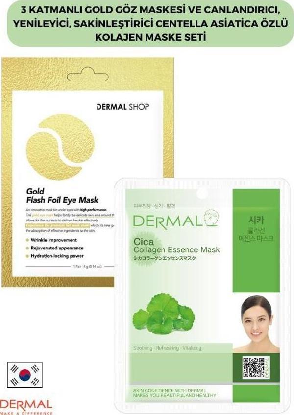 Dermal 3 Katmanlı Gold Göz Maskesi ve Canlandırıcı, Yenileyici, Sakinleştirici Centella Asiatica Özlü Kolajen Maske Seti - Image 1