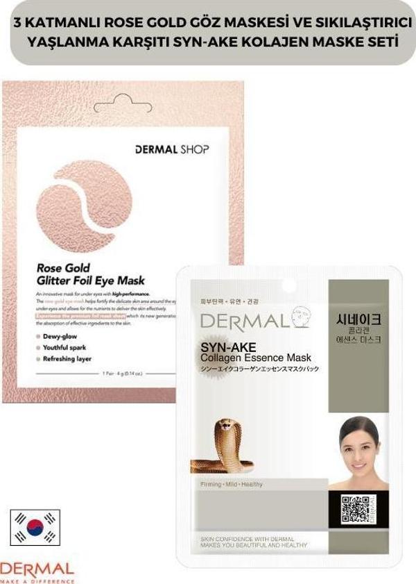 Dermal 3 Katmanlı Rose Gold Göz Maskesi ve Sıkılaştırıcı Yaşlanma Karşıtı Syn-ake Kolajen Maske Seti - Image 1