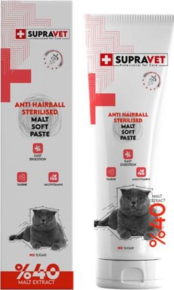 Supravet Anti Hairball Kısırlaştırılmış Kediler için Malt Macun 100 Gr - Image 1
