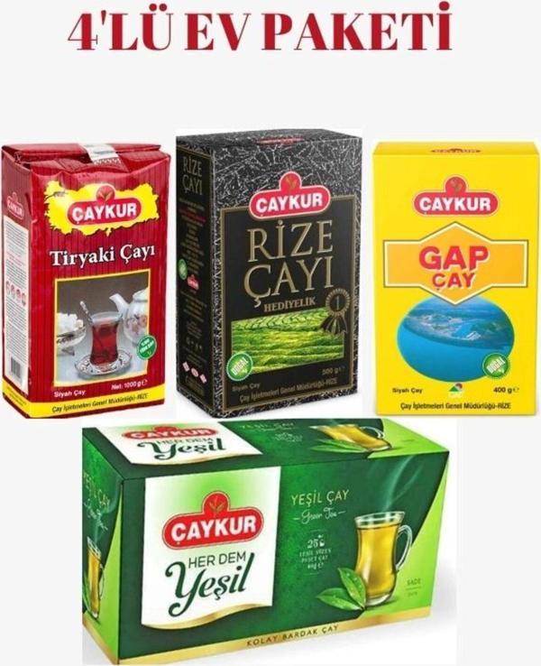 Çaykur 4'Lü Ev Paketi- Yeşil Çay- Rize Hediyelik- Gap - Tiryaki - Image 1
