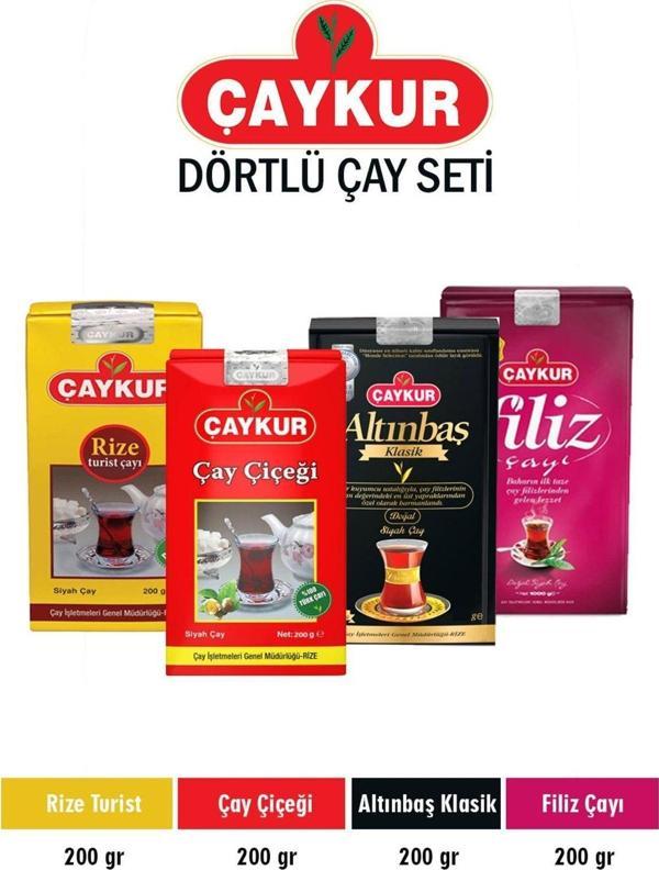 Çaykur Rize Turist Çayı 200Gr+Çay Çiçeği 200Gr+Altınbaş Klasik 200Gr+Filiz Çayı 200Gr 4'Lü Set - Image 1