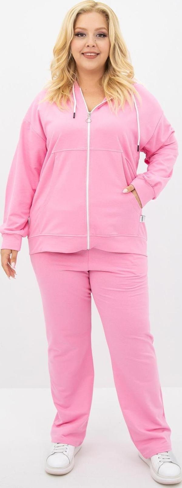 Koza Butik Kadın Büyük Beden Kapüşonlu Cep Detaylı Eşofman Takımı 8139-25 Pembe 4XL - Image 1