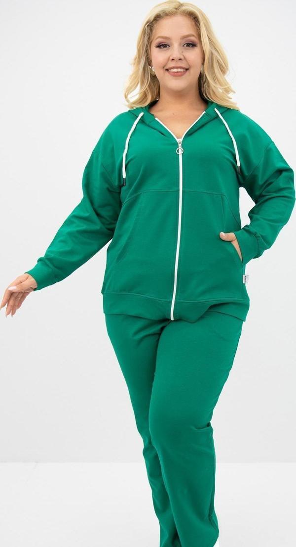 Koza Butik Kadın Büyük Beden Kapüşonlu Cep Detaylı Eşofman Takımı 8139-25 Benetton Yeşil 4XL - Image 1