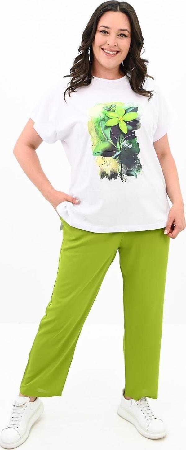 Koza Butik Kadın Büyük Beden Çiçek Baskı Detaylı Eşofman Takımı 8119-25 Yağ Yeşili XL - Image 1