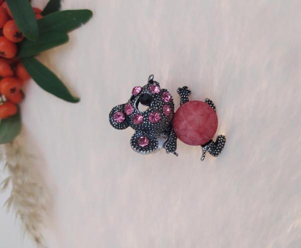 Gümüş Renk Fare Figürlü Yüzük Pembe Kristalli Ayarlanabilir Çocuk Yüzük - Image 1