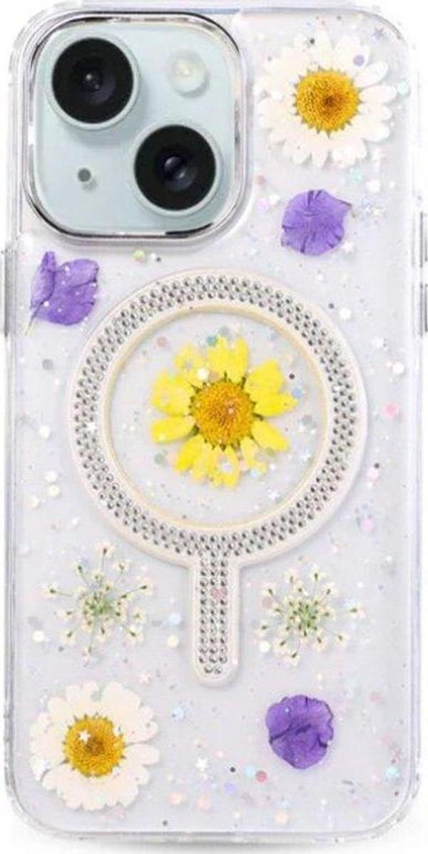 Apple iphone 13 Kılıf Magsafe Şarj Özellikli Çiçek Desenli Flower Kapak  - Image 1