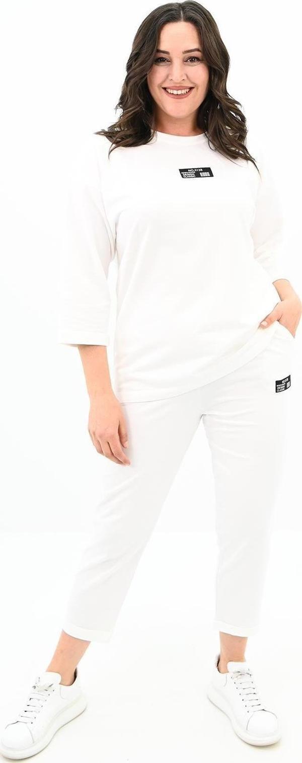 Koza Butik Kadın Büyük Beden Etiket Detaylı Eşofman Takımı 8100-24 Ekru 5XL - Image 1