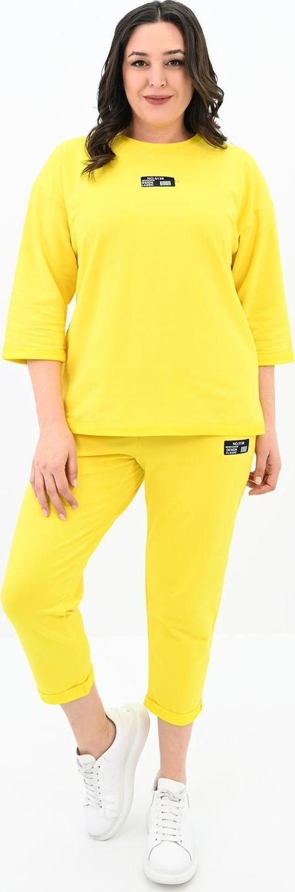 Koza Butik Kadın Büyük Beden Etiket Detaylı Eşofman Takımı 8100-24 Sarı XL - Image 1