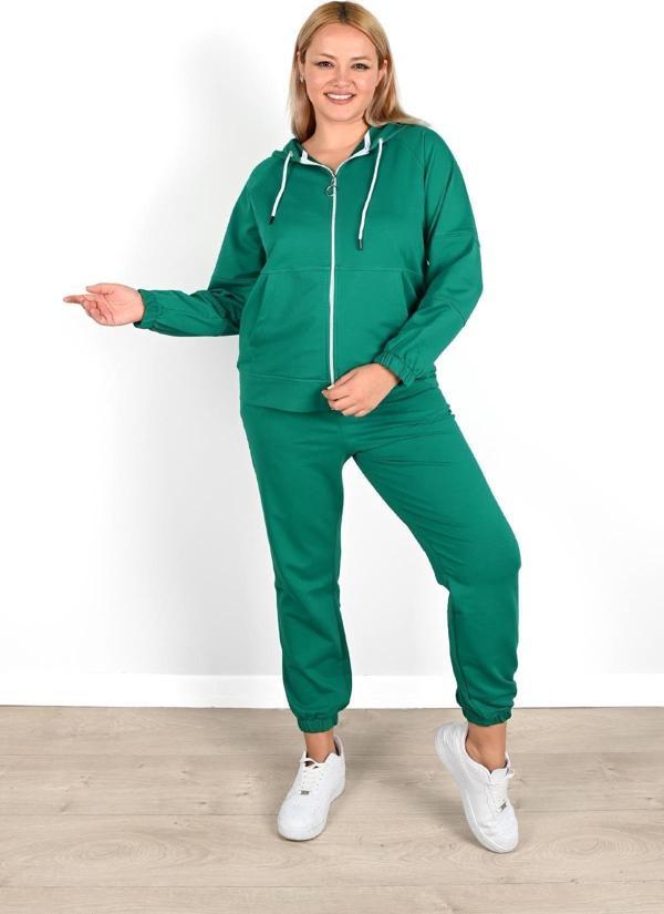 Koza Butik Kadın Büyük Beden Lastikli Eşofman Takımı 8044-24 Benetton Yeşil XL - Image 1