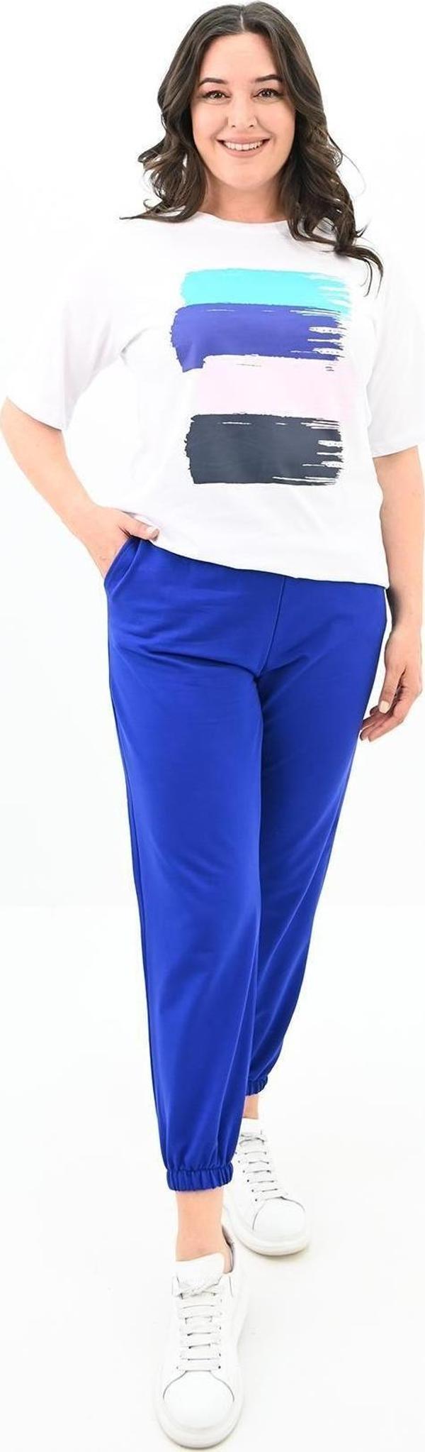 Koza Butik Kadın Büyük Beden Baskı Detaylı Eşofman Takımı 3695-23 Saks Mavi 5XL - Image 1