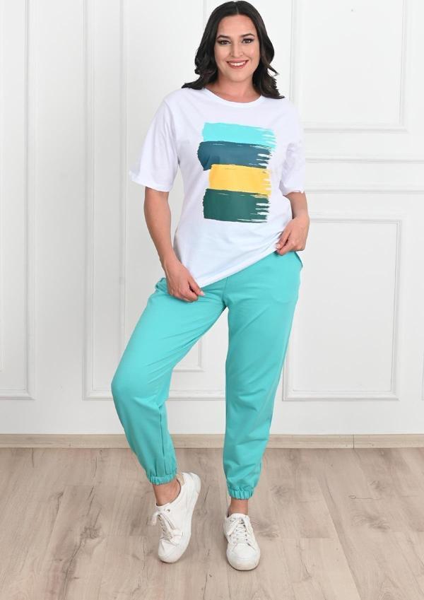 Koza Butik Kadın Büyük Beden Baskı Detaylı Eşofman Takımı 3695-23 Açık Mavi 5XL - Image 1