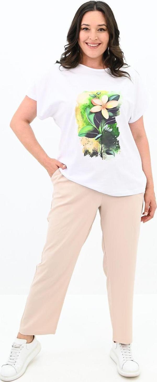 Koza Butik Kadın Büyük Beden Çiçek Baskı Detaylı Eşofman Takımı 8119-25 Bej 3XL - Image 1