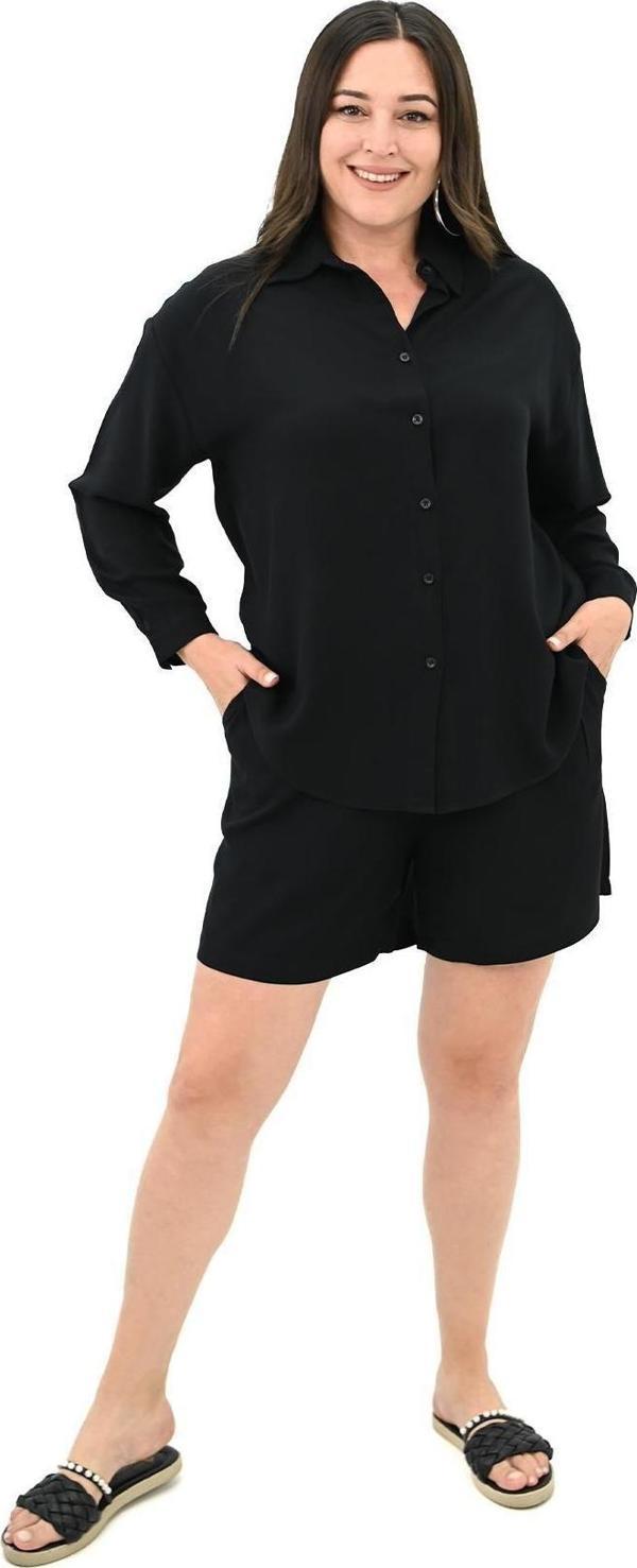 Koza Butik Kadın Büyük Beden Uzun Kollu Şortlu İkili Takım 8127-25 Siyah 4XL - Image 1
