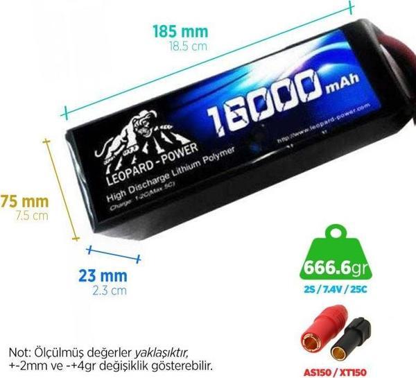 Leopard Power 16000 mAh 7.4V 2S 25C UAV & Multirotor Lityum Polimer Lipo Batarya Pil - Image 1