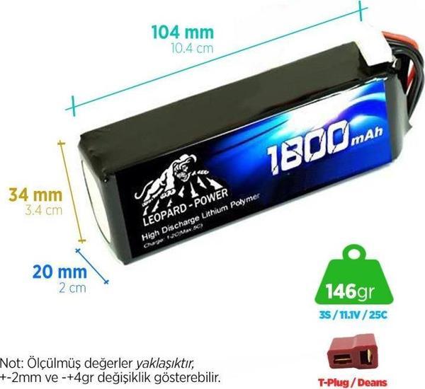 Leopard Power 1800 mAh 11.1V 3S 25C Lityum Polimer Lipo Batarya Pil T Plug - Image 1