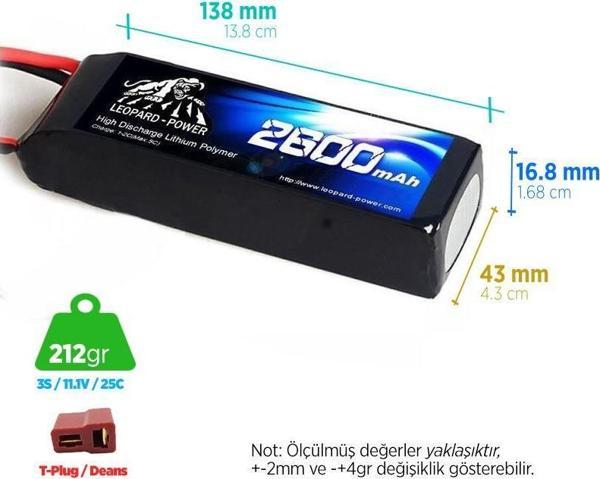 Leopard Power 2600 mAh 11.1V 3S 25C Lityum Polimer Lipo Batarya Pil T Plug - Image 1
