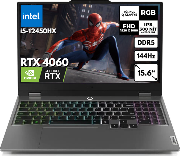 Lenovo Loq 15IAX9 i5-12450HX 32 GB 2 TBSSD Rtx 4060  15.6'' Fhd Win 11 Pro Taşınabilir Bilgisayar 83GS007XTR BT23 - Image 1