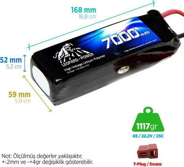 Leopard Power 7000 mAh 22.2V 6S 25C Lityum Polimer Lipo Batarya Pil - Image 1
