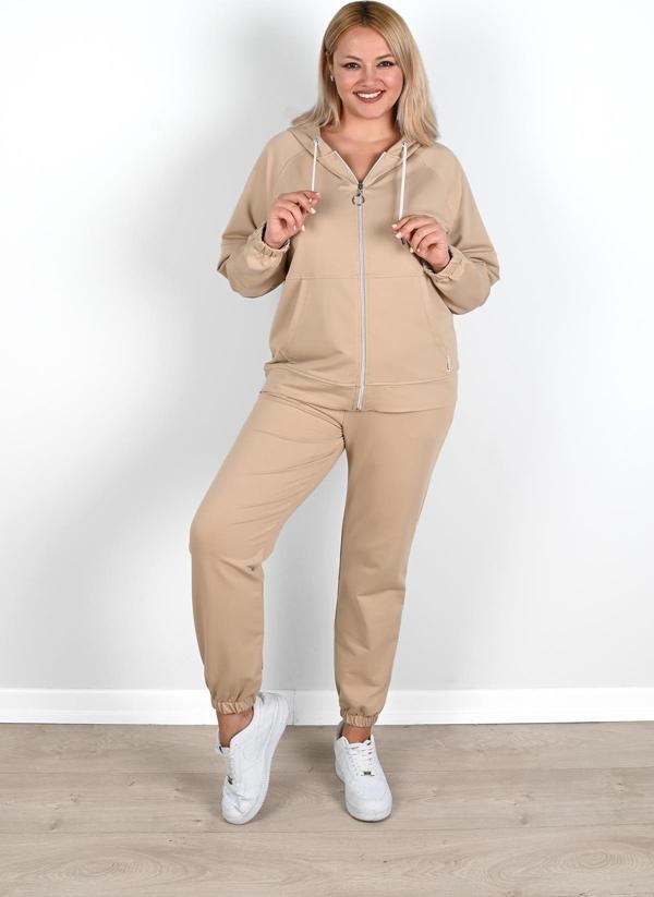 Koza Butik Kadın Büyük Beden Lastikli Eşofman Takımı 8044-24 Bej 3XL - Image 1