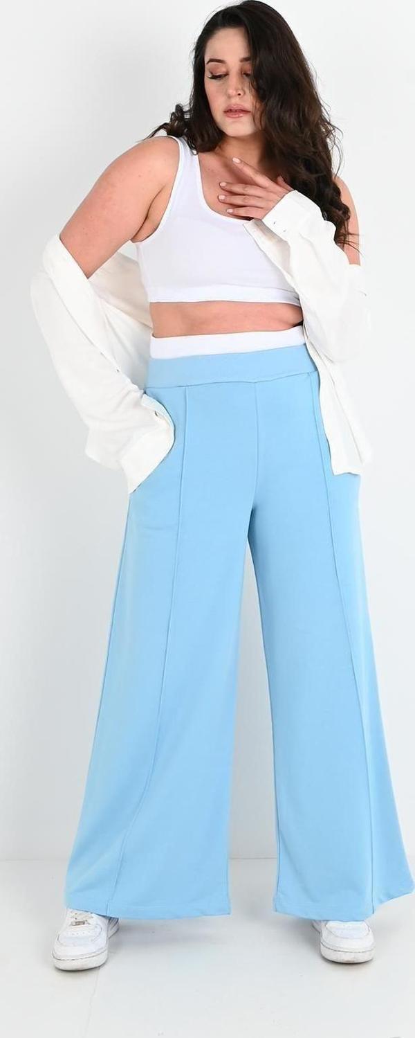 Koza Butik Kadın Büyük Beden İspanyol Paça Yüksek Bel Eşofman Altı 6247-24 Bebe Mavi XL - Image 1