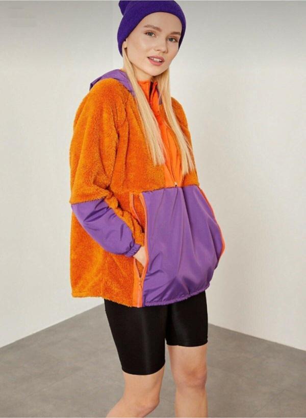Nisanca Komple Peluş Turuncu Kapüşonlu Kadın Sweatsirt - Image 1