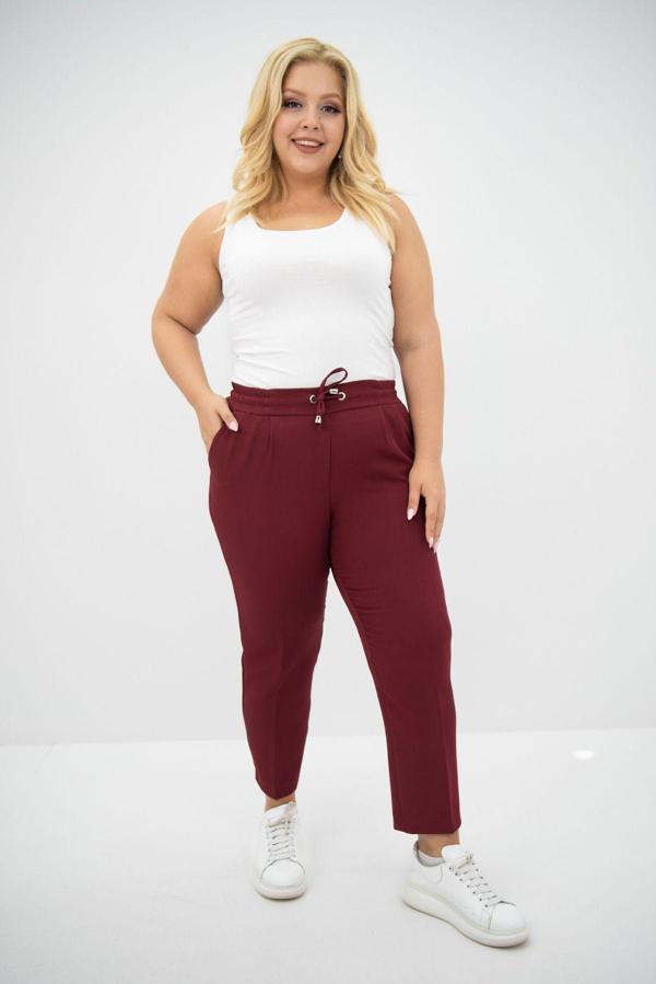 Koza Butik Kadın Büyük Beden Yüksek Bel Dökümlü Pantolon 6201-25 Bordo 50 - Image 1