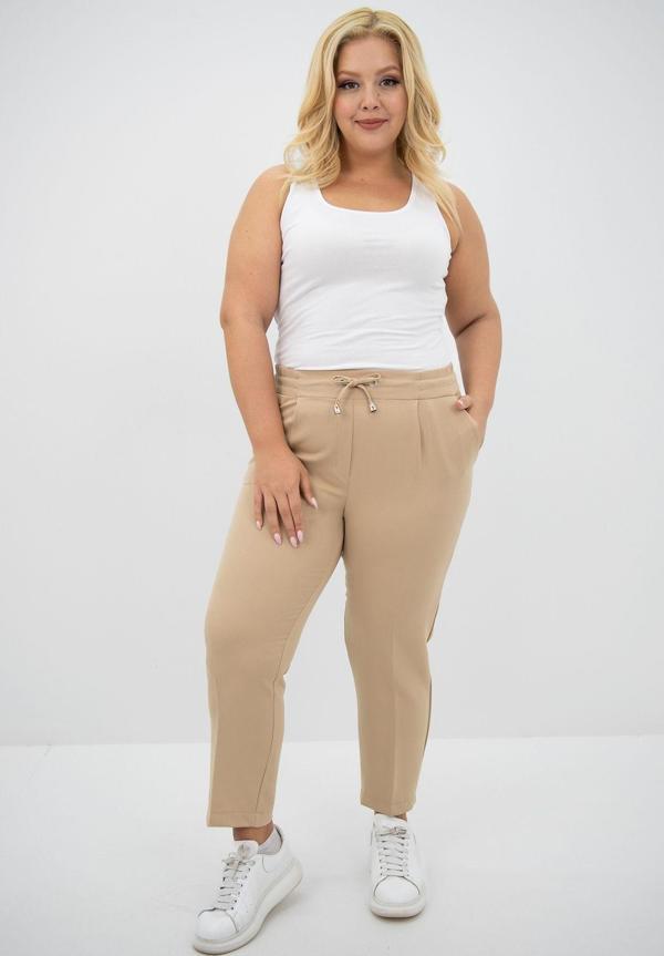 Koza Butik Kadın Büyük Beden Yüksek Bel Dökümlü Pantolon 6201-25 Bej 52 - Image 1
