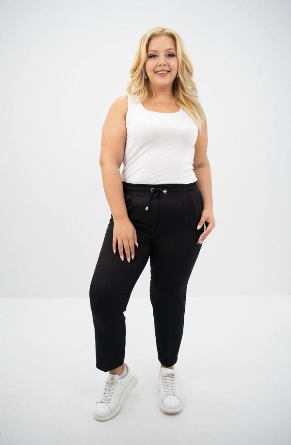 Koza Butik Kadın Büyük Beden Yüksek Bel Dökümlü Pantolon 6201-25 Siyah 42 - Image 1