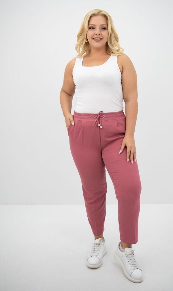 Koza Butik Kadın Büyük Beden Yüksek Bel Dökümlü Pantolon 6201-25 Pembe 44 - Image 1