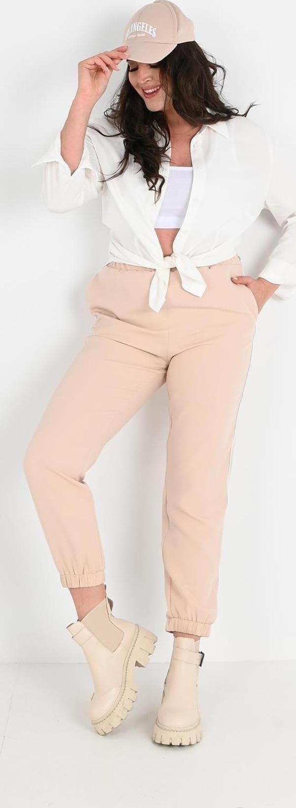 Koza Butik Kadın Büyük Beden Şerit Detaylı Cepli Pantolon 6243-24 Bej 44 - Image 1