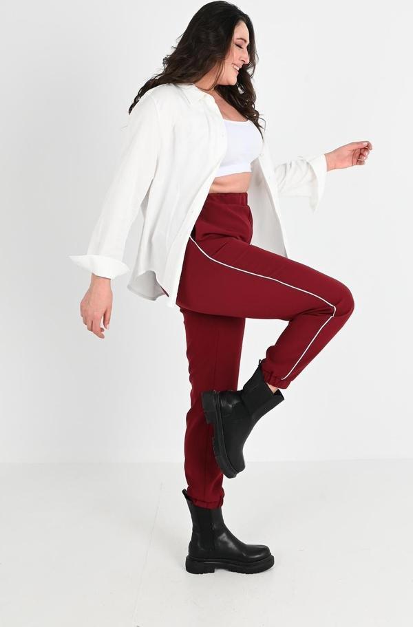 Koza Butik Kadın Büyük Beden Şerit Detaylı Cepli Pantolon 6243-24 Bordo 44 - Image 1