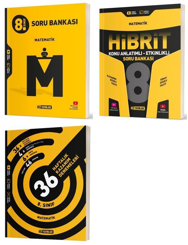 Hız 2025 8. Sınıf Marematik Soru Bankası + Hibrit + 36 Haftalık Deneme Seti 3 Kitap - Hız Yayınları - Image 1