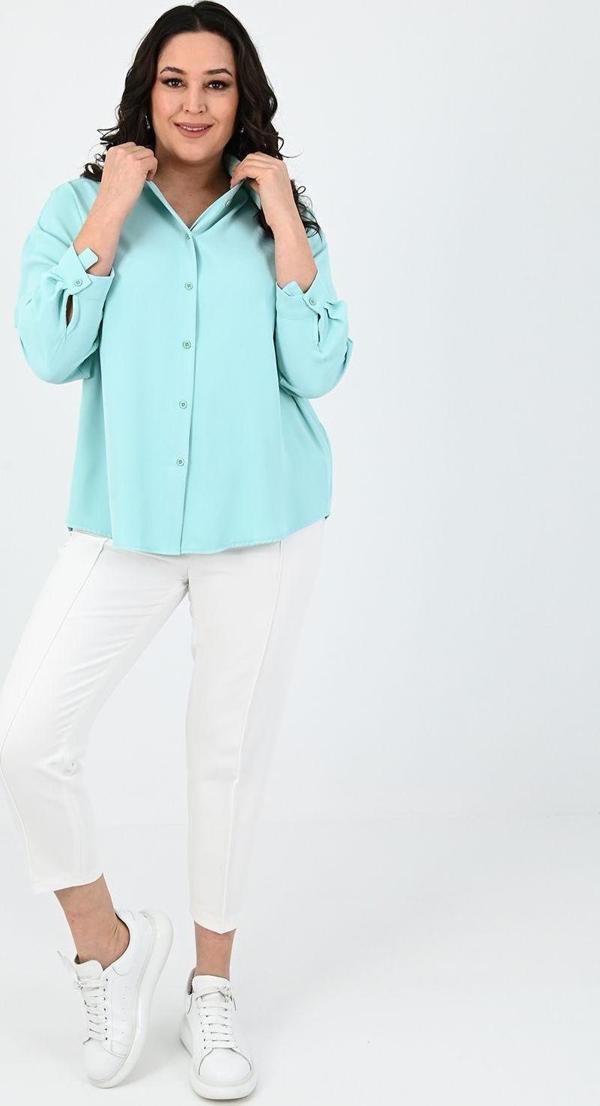 Koza Butik Kadın Büyük Beden Bağlama Detaylı Gömlek 1709-25 Mint 3XL - Image 1