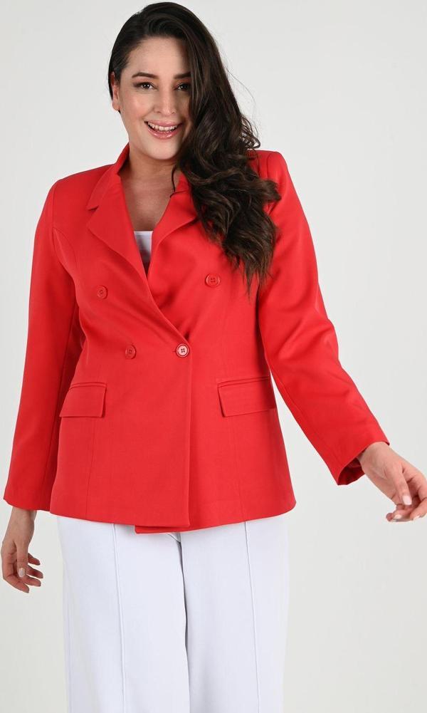 Koza Butik Kadın Astarlı Büyük Beden Blazer Ceket 0101-1 Kırmızı 46 - Image 1