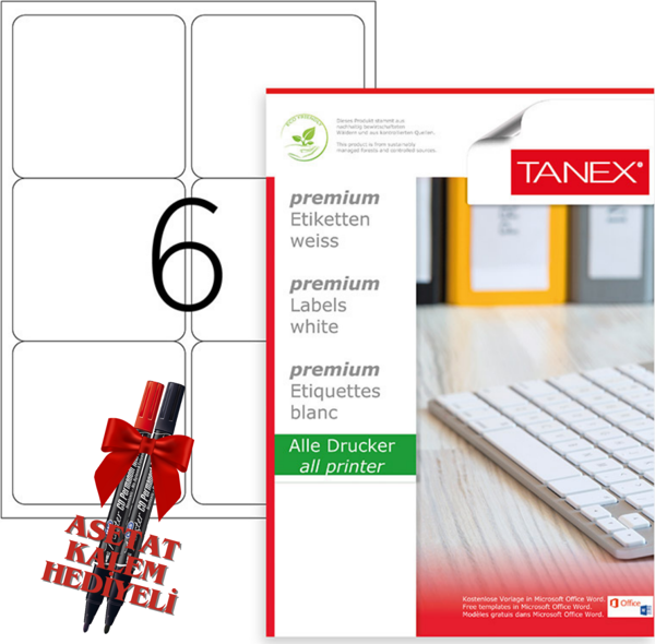 Tanex Tw-2006 99x93 mm Laser Etiket 100 Tabaka 2'li Asetat Kalem Hediyeli - Image 1