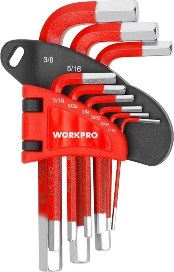 WORKPRO WP222016 9 Parça Kısa Boy CR-V İnç Profesyonel Allen Anahtar Takımı - Image 1