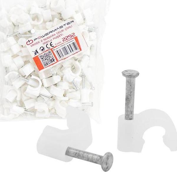 POWERMASTER 2 NUMARA ÇELİK ÇİVİLİ 6 MM KROŞE (100LÜ POŞET)(DATA - ANTEN KABLOLARI İÇİN) - Image 1