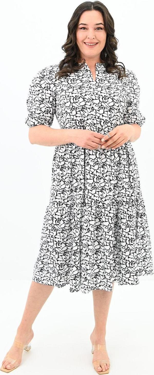 Koza Butik Kadın Büyük Beden Çiçek Desenli Elbise 5230-25 Siyah L - Image 1